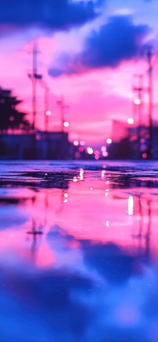 蓝粉雨夜浪漫倒影