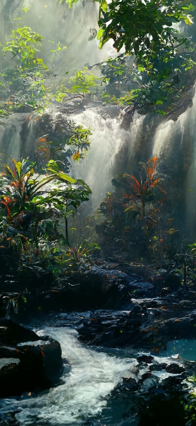 4K唯美护眼绿色丛林瀑布