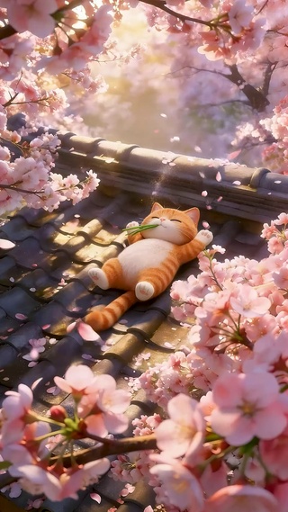 屋顶睡觉的小猫