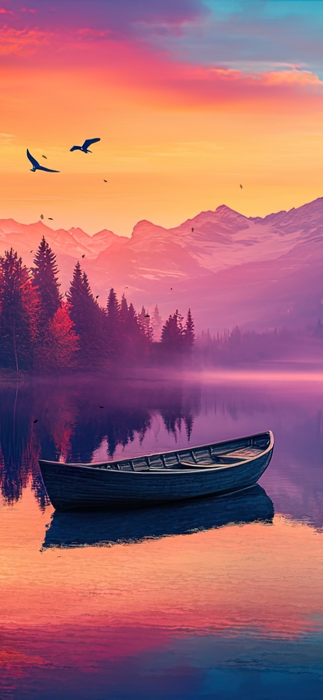 静谧山川湖泊晚霞