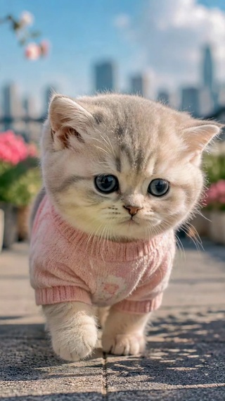 粉色花丛可爱小猫咪