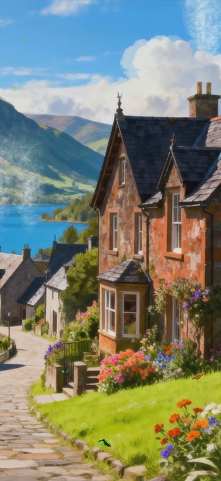 蓝天白云树木海景