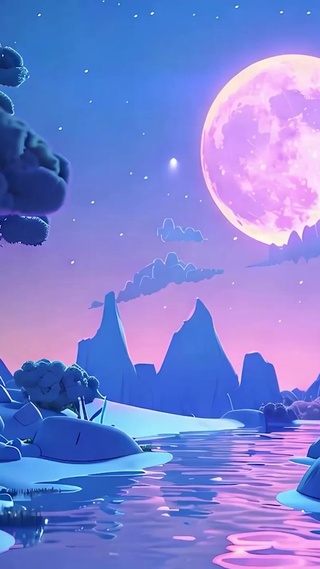 夜景树木河流