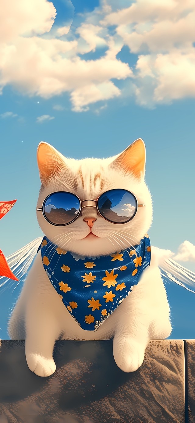 可爱三只墨镜猫咪