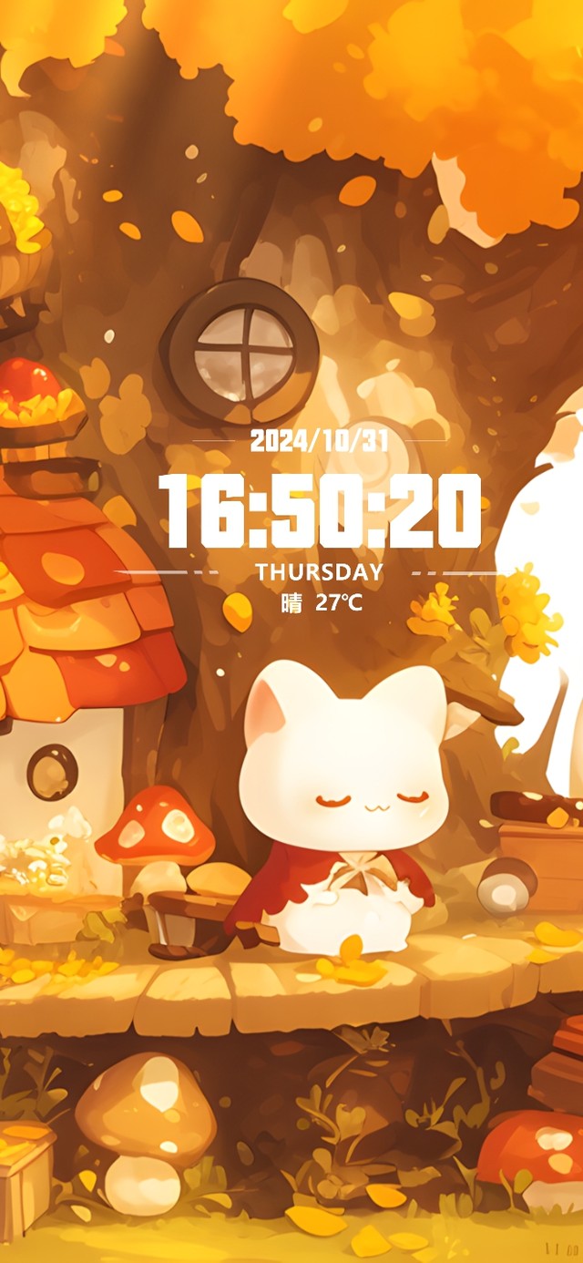 秋天树下蘑菇屋