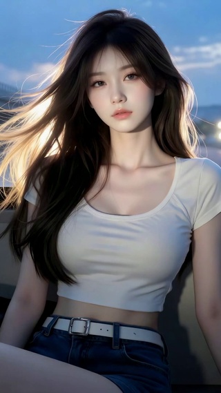 傍晚巴士氛围感美女
