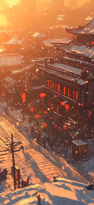 俯瞰古城落日黄昏之景