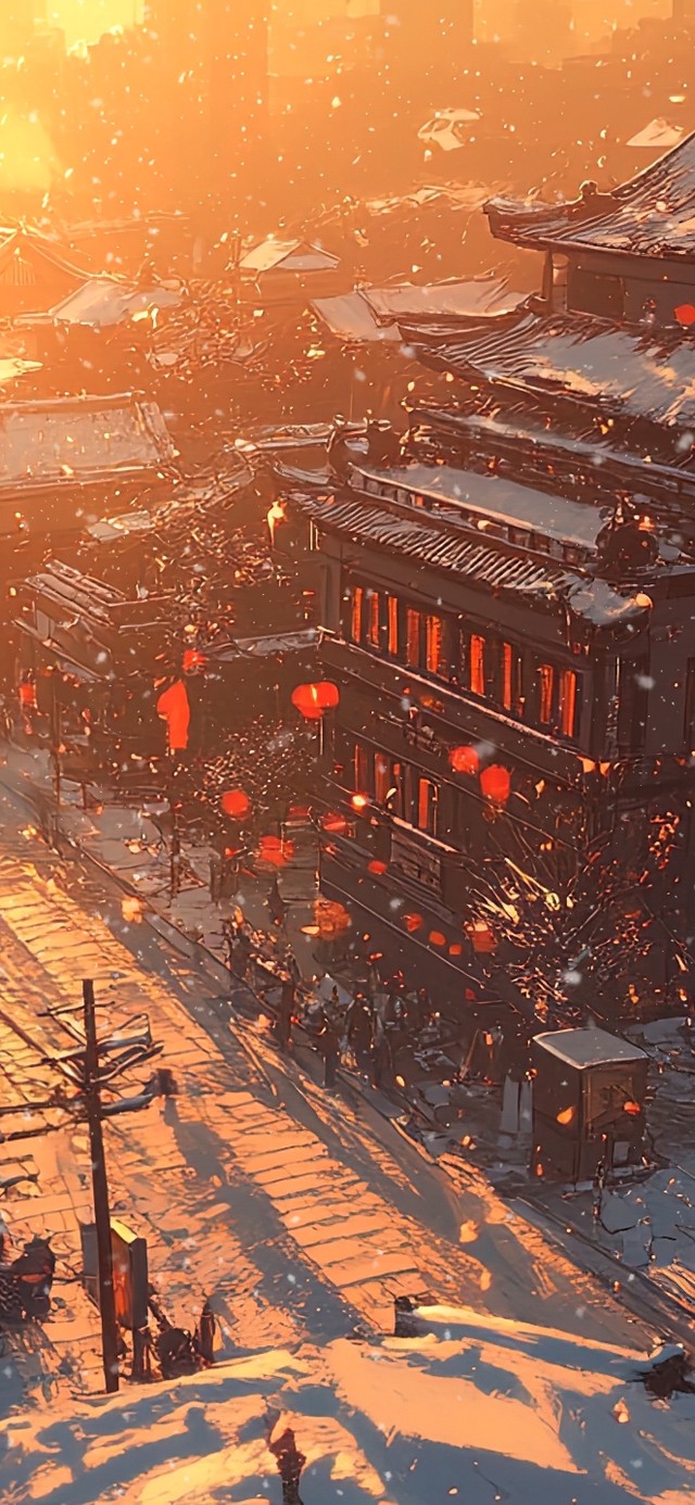 俯瞰古城落日黄昏之景