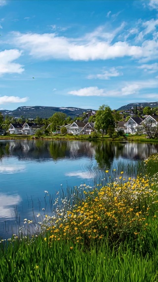 护眼蓝天白云树木河流