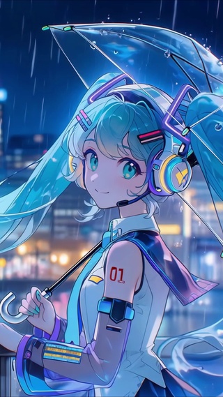 赛博雨夜miku