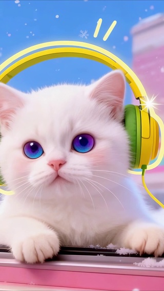 音乐萌宠小白猫