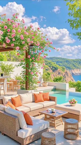 蓝天下度假露台