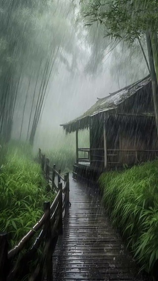 竹林雨景