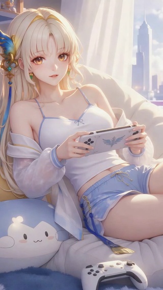 休闲玩游戏的美少女穗穗