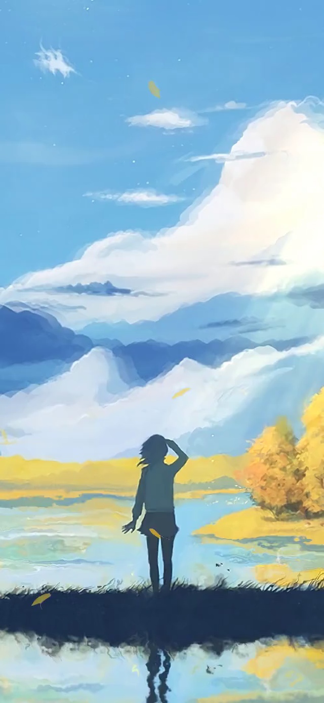 河流田野蓝天白云
