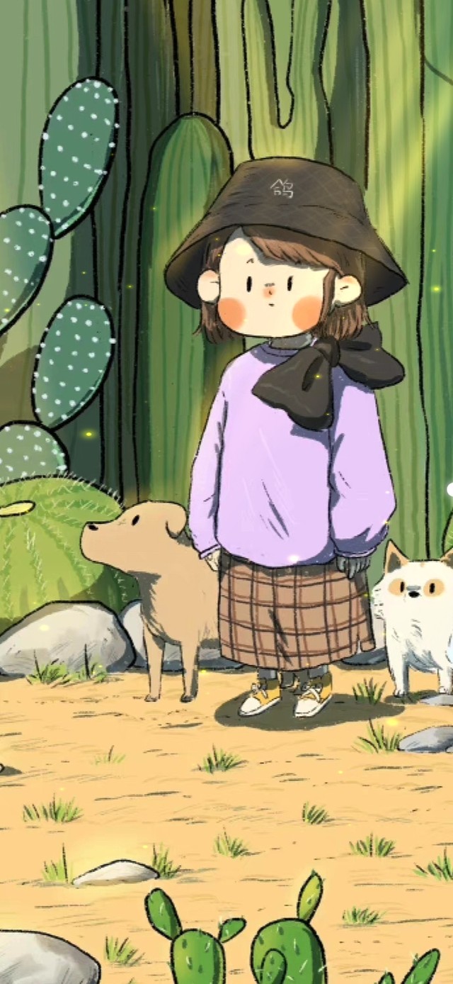 治愈清新可爱仙人掌花园女孩