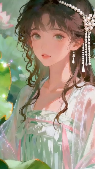 荷花中女孩