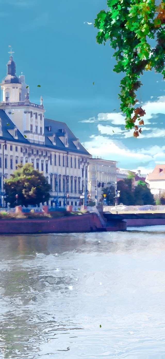唯美治愈河边城市风景