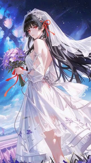 薰衣草花海里的白纱少女