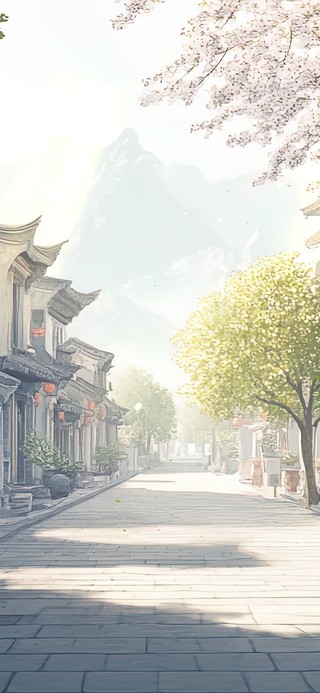 静谧无人古城清晨风景