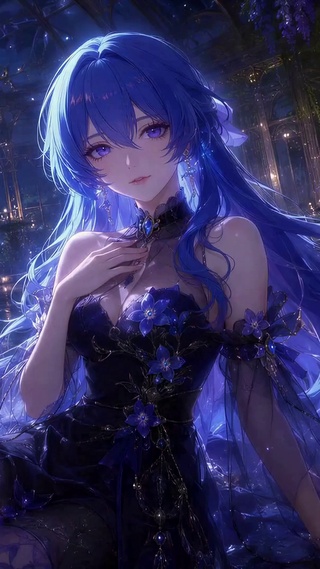 月夜花房蓝发美少女