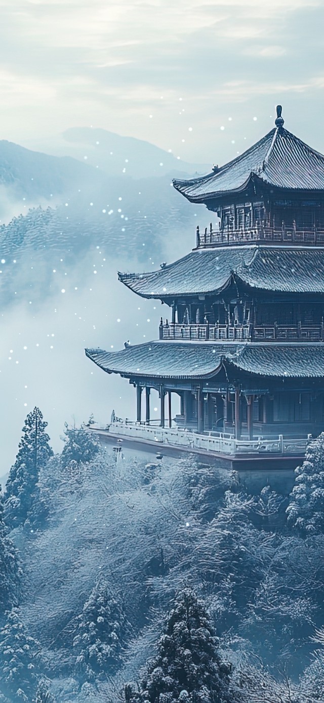 朦胧雾气山林古镇