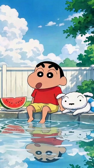 夏日泳池蜡笔小新与小白
