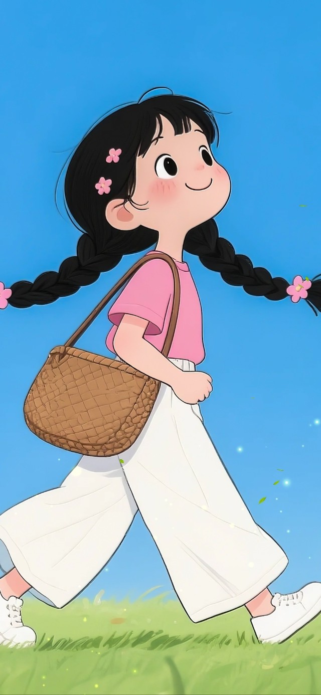 草地开心小女孩