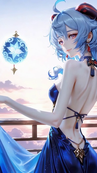 优雅礼裙背影女孩甘雨