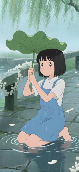 雨天石桥女孩