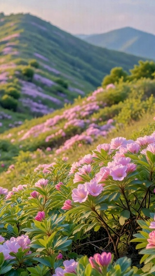 雨后青山粉花海