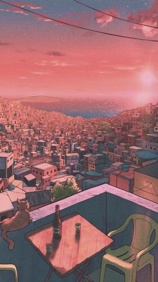 城镇阳台看夕阳