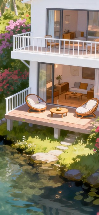 河边三角梅小屋