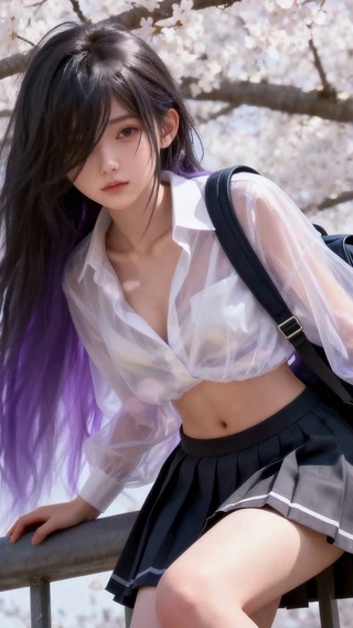 樱花树下猫与JK长腿少女的邂逅