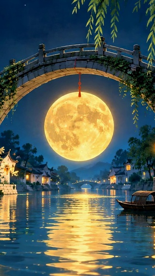 中秋江南月夜唯美风景