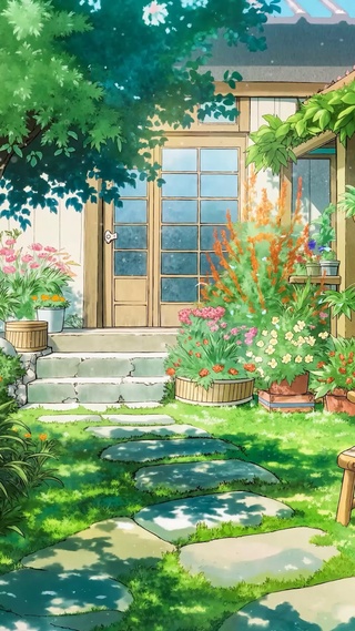 治愈插画小屋庭院