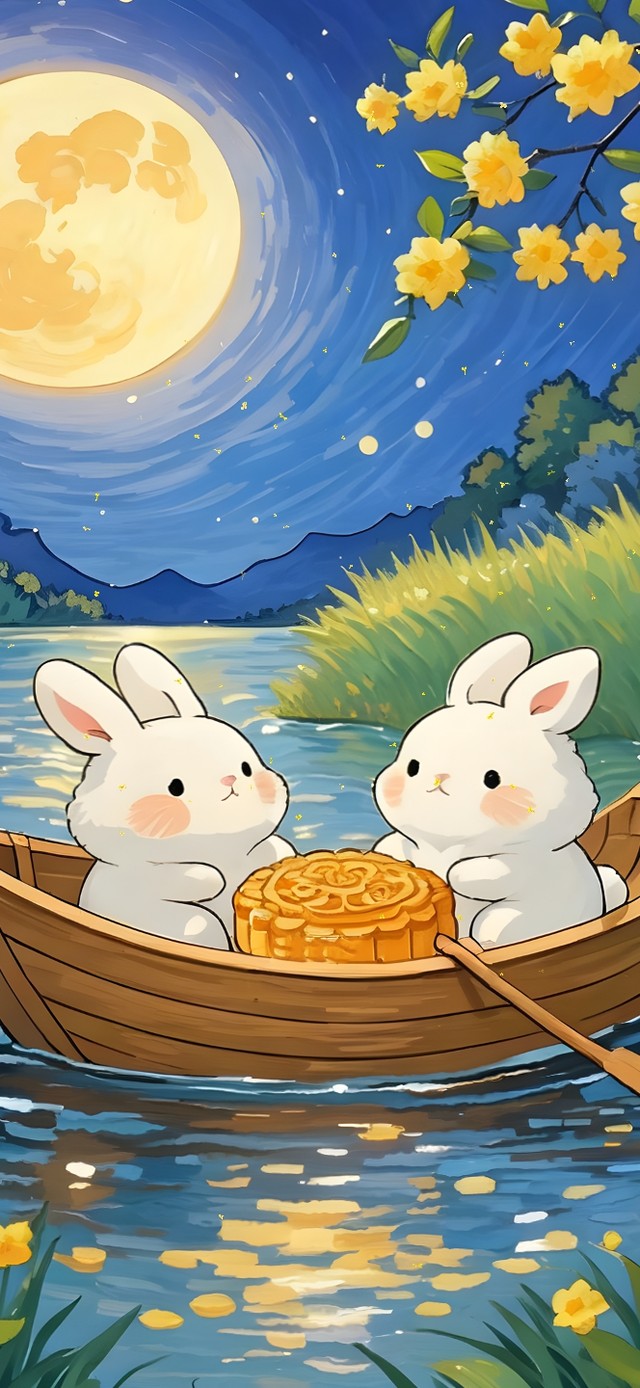 小兔赏月