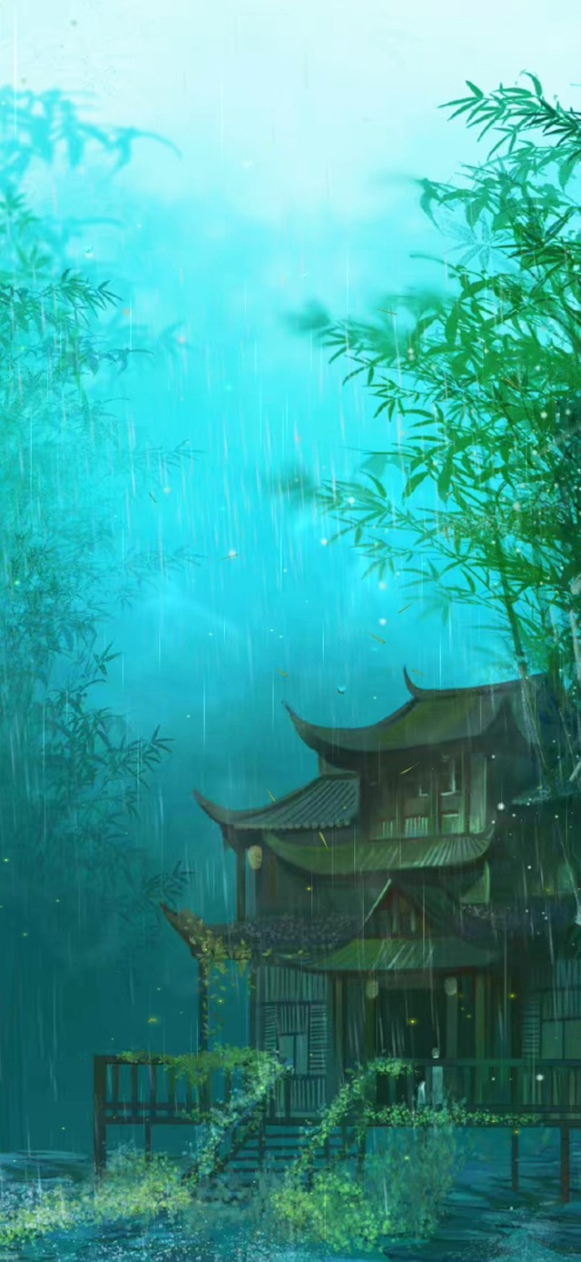 4K 烟雨竹林小屋