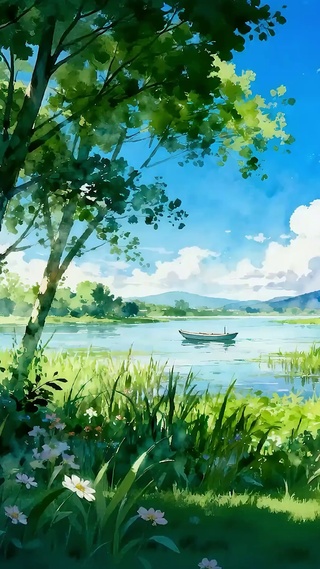 护眼绿景树木河流