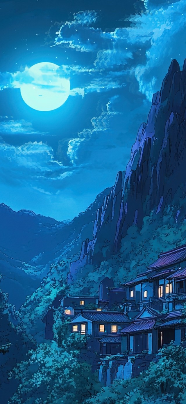 月光小镇宁静的夜