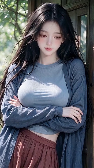 院落倚门少女