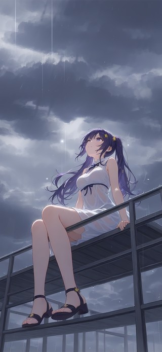 雨天天台少女