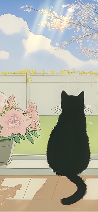 窗前小黑猫
