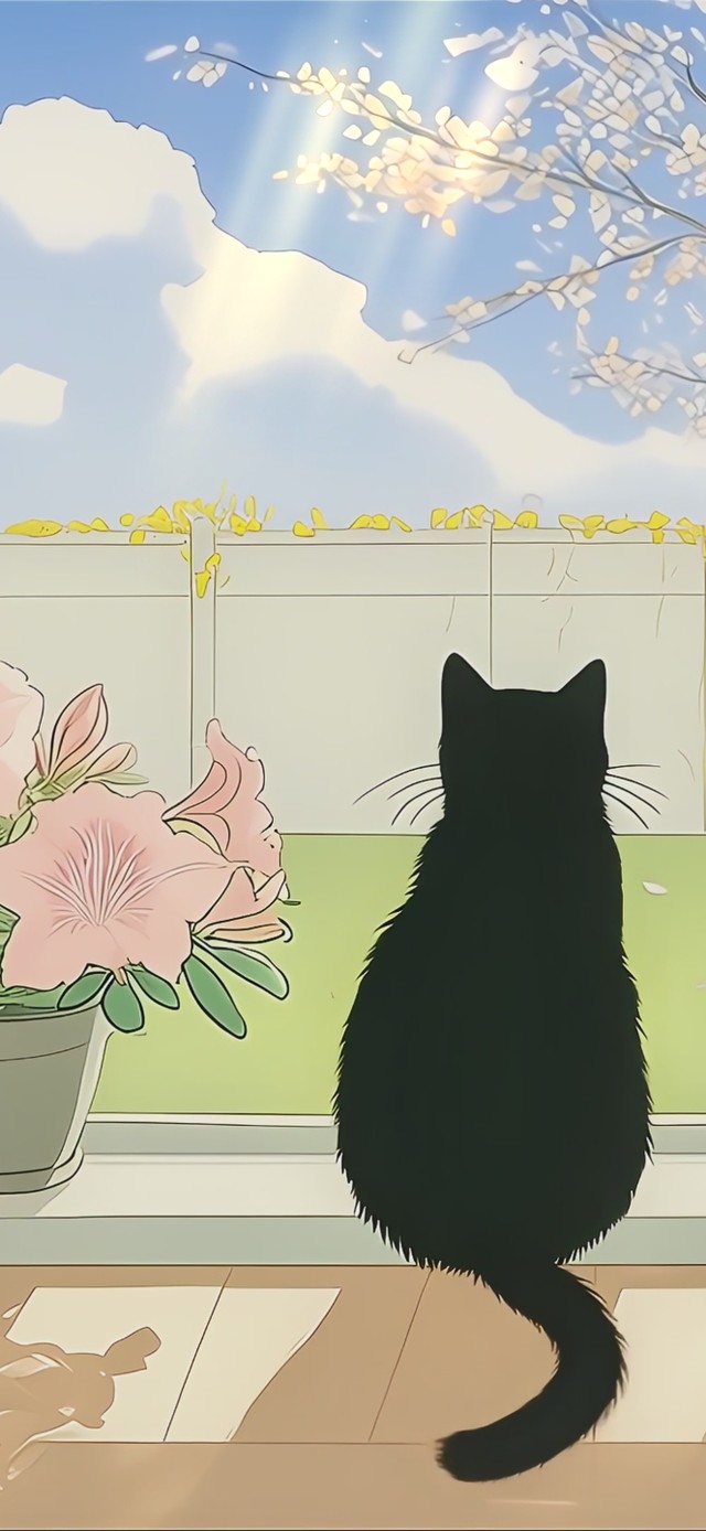 窗前小黑猫