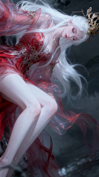 古风红裙白发玄幻古风的绝艳魅惑