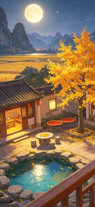 秋日夜晚四合院