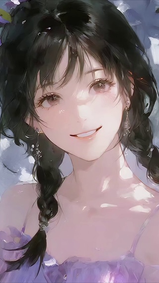 花影下的麻花辫少女