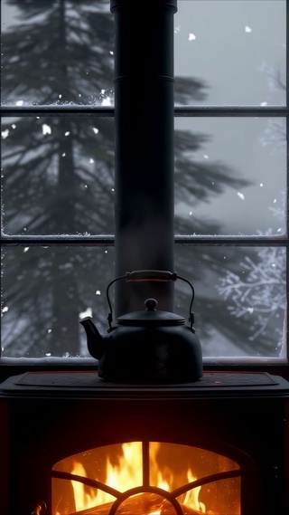 雪落窗外 炉火正暖