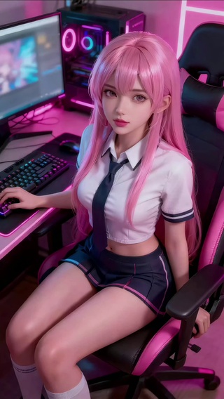 电脑前的美少女