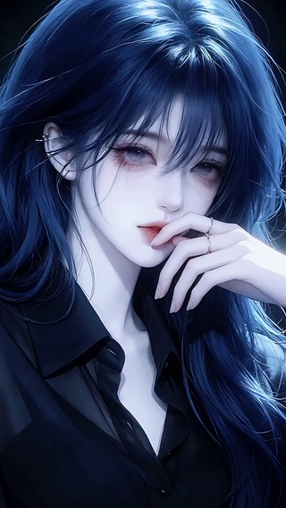 暗房想心事的蓝发少女